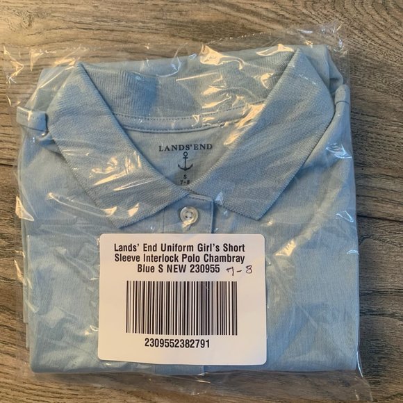 NWT LANDS' END UNIFORM GIRL'S SHORT SLEEVE INTERLOCK POLO SHIRT CHAMBRAY S (7-8) - Picture 6 of 9